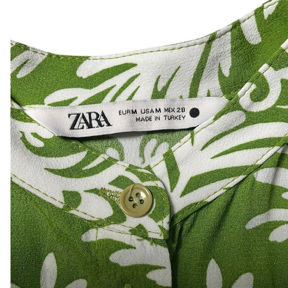 ZARA Green White Floral Button Down Maxi Dress M Resort Vacation Old Money Chic - Picture 10 of 11